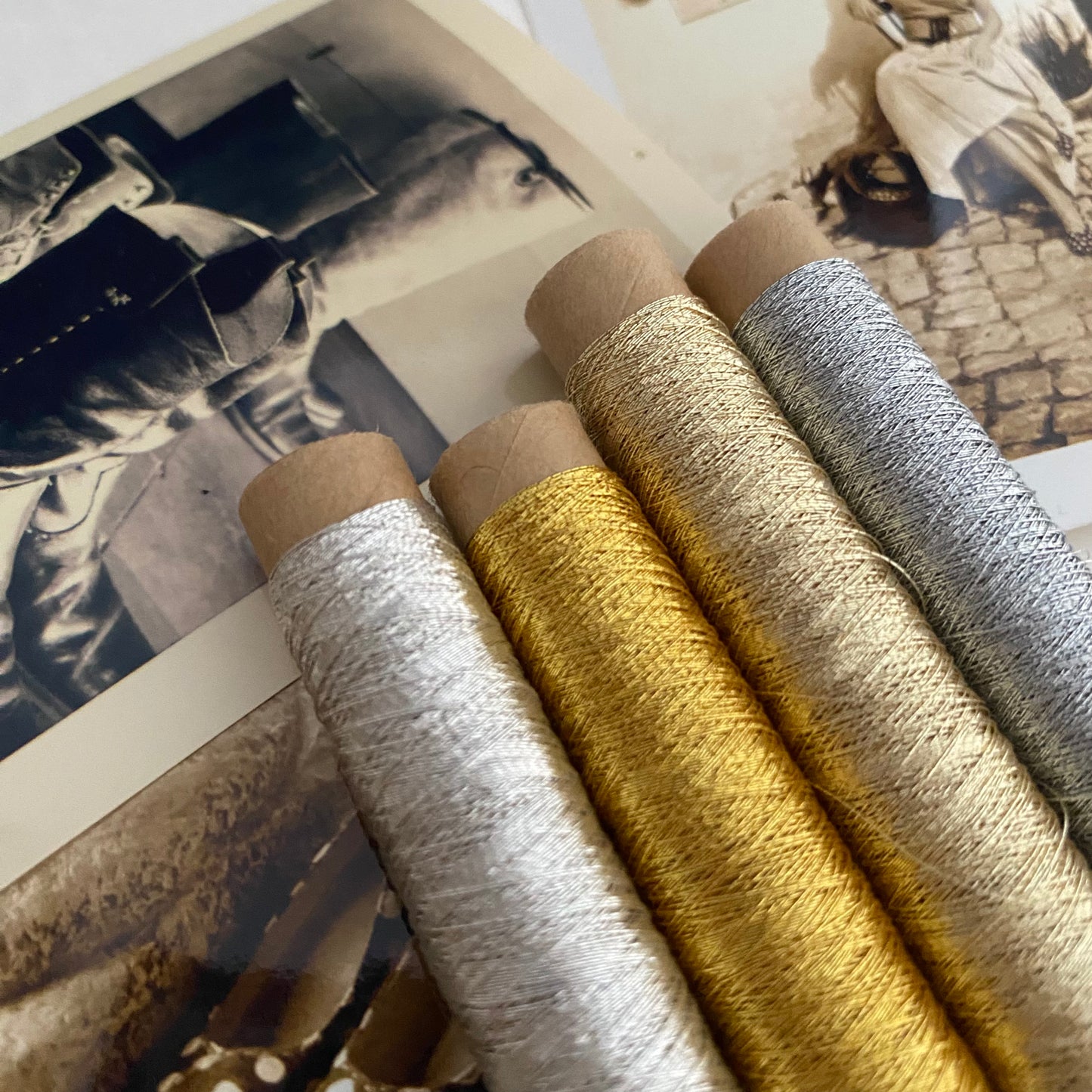 50wt gold metallic thread, cigarette spool, 50m